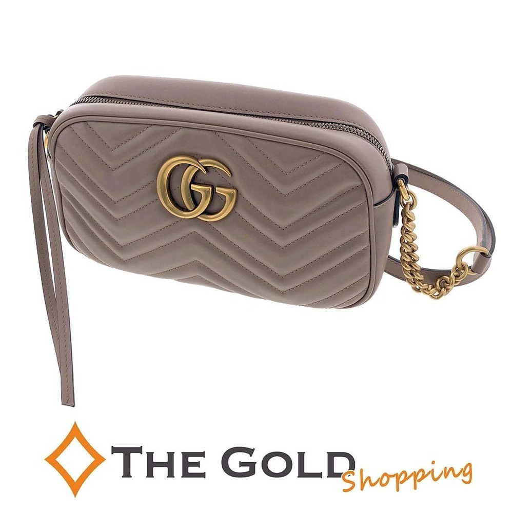 Gucci Quilted GG Marmont Chevron Crossbody Bag Leather Beige Pink